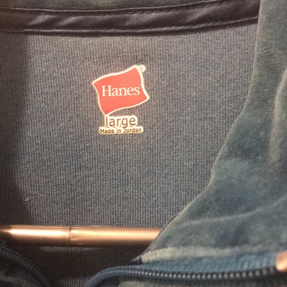 Teal colored Hanes velour front zip sweatshirt with 2 front pockets in large - Picture 2 of 4